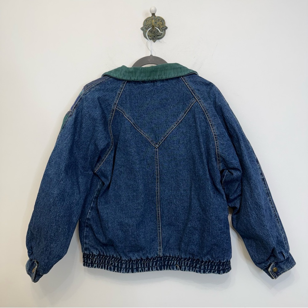 Weathered Blues Vintage Denim Bomber Jacket Mixed Media Flannel Lined Women’s S - Picture 7 of 15
